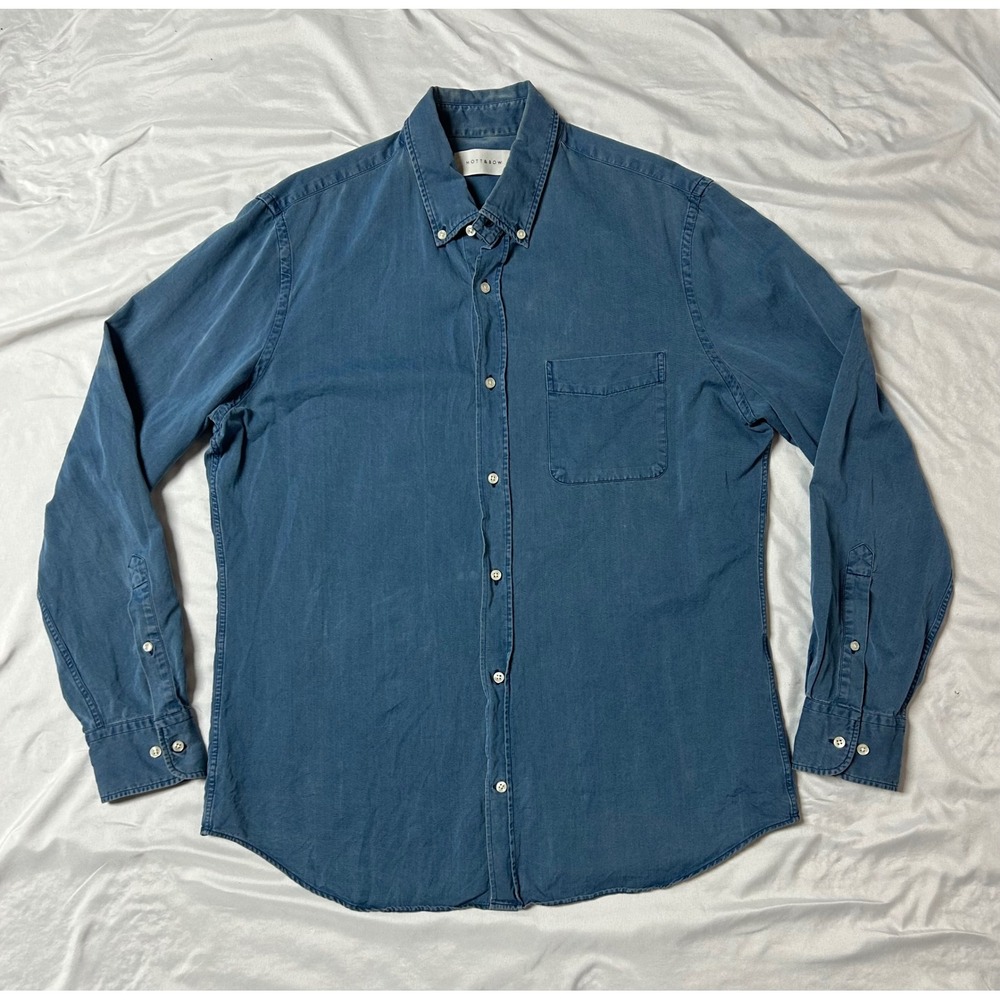Mott & Bow Mens XL Blue Button Down Long Sleeve Twill Shirt Chest Pocket